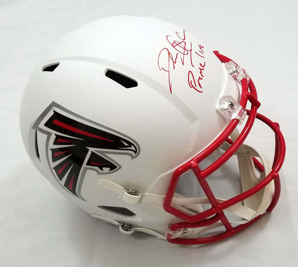 Deion Sanders Signed Falcons Flat White Replica Helmet W/ Prime Time Beckett