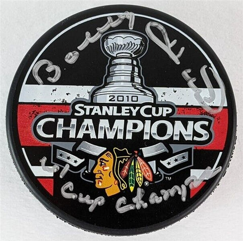 Bobby Hull "61 Cup Champions" Signed Chicago Blackhawks 2010 Logo Puck (JSA COA)