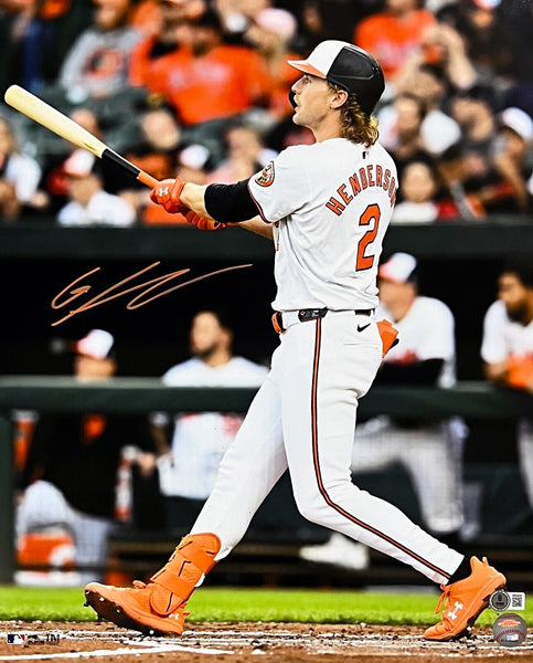 Gunnar Henderson Baltimore Orioles Signed At Bat Hit 16x20 Photo BAS Beckett