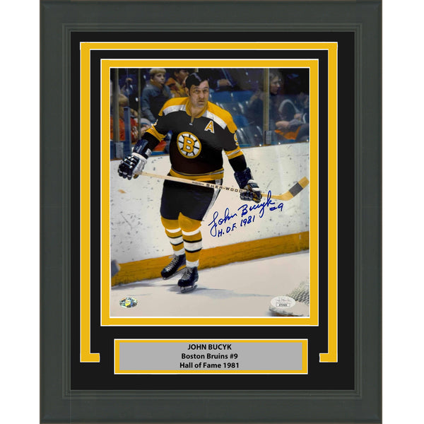 Framed Autographed/Signed Johnny John Bucyk Boston Bruins 8x10 Photo JSA COA