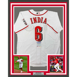 Framed Autographed/Signed Jonathan India 33x42 2021 NL ROY White Jersey JSA COA