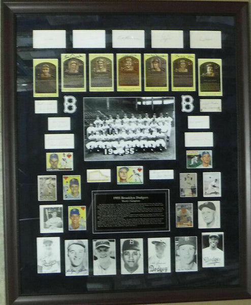 1955 Brooklyn Dodgers Team Autographed Framed Cuts & Cards 36 Sigs JSA 14568