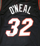 MIAMI HEAT SHAQUILLE SHAQ O'NEAL AUTOGRAPHED BLACK JERSEY ON 3 BECKETT 191015