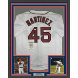 FRAMED Autographed/Signed PEDRO MARTINEZ 33x42 Boston White Jersey JSA COA Auto