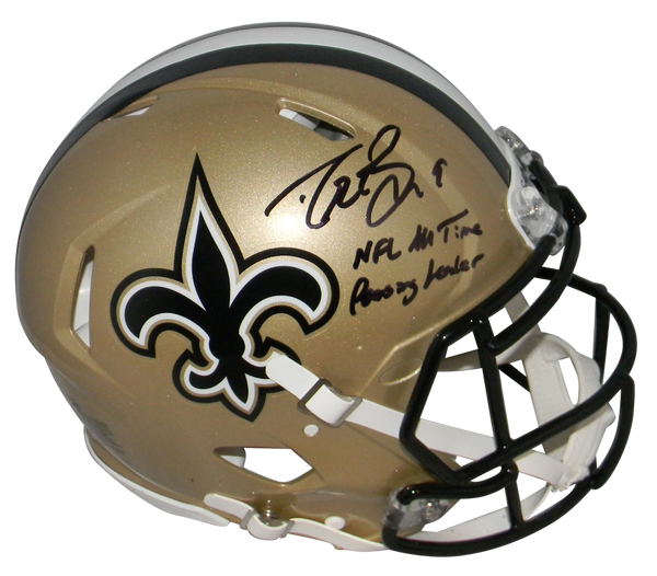 DREW BREES SIGNED NEW ORLEANS SAINTS SPEED AUTHENTIC HELMET + NFL PASSING LEADER