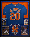 SUEDE FRAMED N.Y. METS PETE ALONSO AUTOGRAPHED SIGNED JERSEY FANATICS HOLO