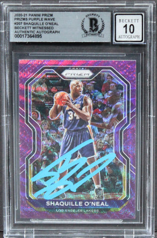 Lakers Shaquille O'Neal Signed 2020 Panini Prizms PW #207 Card AG GM 10 BAS Slab