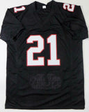 Deion Sanders Autographed Black Pro Style STAT Jersey- Beckett W *Black *1