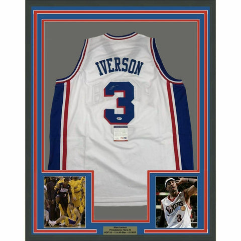 FRAMED Autographed/Signed ALLEN IVERSON 33x42 White Current Jersey PSA/DNA COA