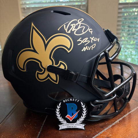 DREW BREES AUTOGRAPHED NEW ORLEANS SAINTS FS REPLICA HELMET W/ SB XLIV BECKETT