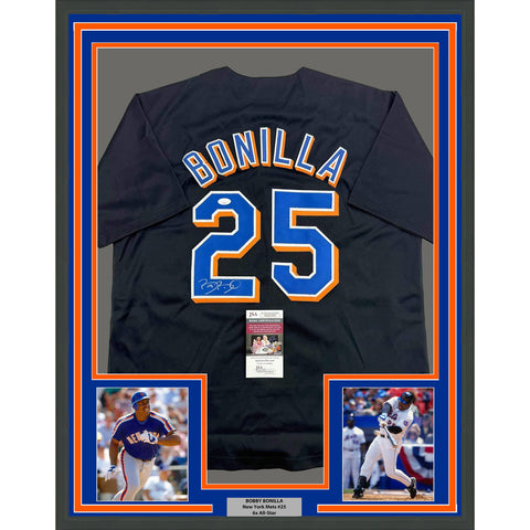 Framed Autographed/Signed Bobby Bonilla 35x39 New York Black Jersey JSA COA