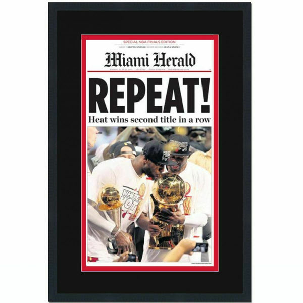 Framed The Miami Herald Heat Repeat 2013 Championship Newspaper 17x27 Photo