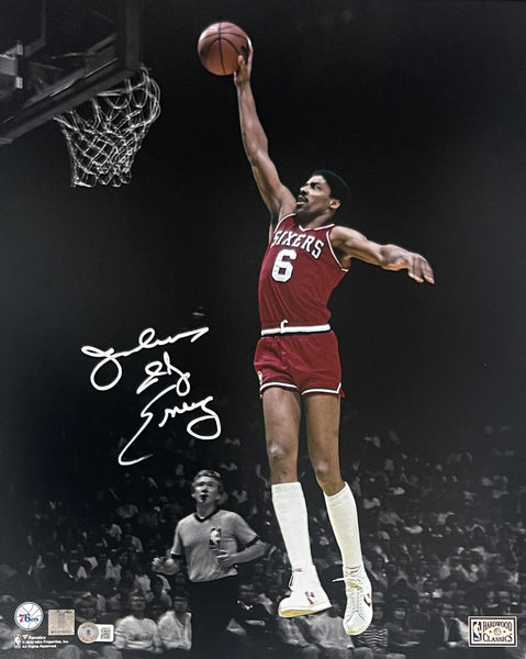 Julius Erving Autographed Philadelphia 76ers 16x20 Photo Beckett 44092