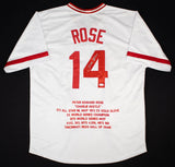Pete Rose Signed Cincinnati Reds Career Highlight Stat White Jersey (JSA COA)