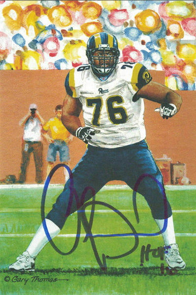 Orlando Pace Autographed/Signed St Louis Rams Goal Line Art HOF Blue 19117