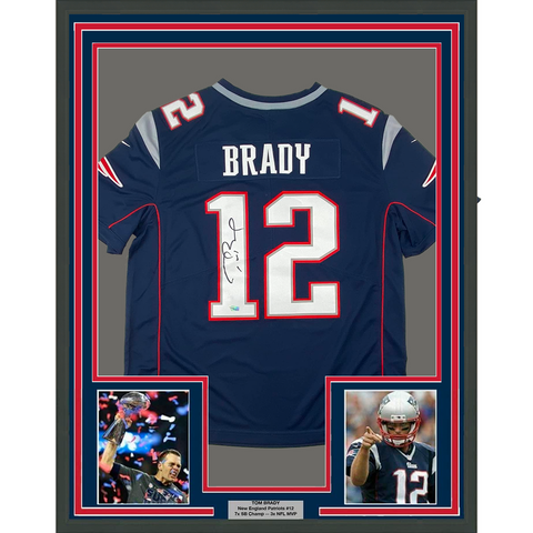 Framed Autographed/Signed Tom Brady 33x42 Patriots Jersey Fanatics COA/LOA