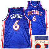 76ERS JULIUS "DR. J" ERVING AUTOGRAPHED BLUE JERSEY BECKETT WITNESS 232613