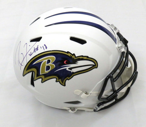 Ray Lewis Signed Baltimore Ravens Flat White Replica Helmet W/ HOF 18 Beckett