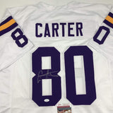 Autographed/Signed Cris Carter Minnesota White Football Jersey JSA COA