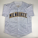 Autographed/Signed Robin Yount Milwaukee Pinstripe Baseball Jersey JSA COA