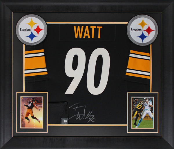 Steelers T.J. Watt Signed Black Nike Game Framed Jersey w/ Silver Sig BAS Wit