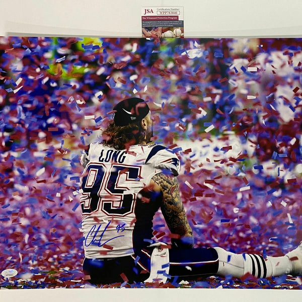 Autographed/Signed CHRIS LONG New England Patriots SB LI 16x20 Photo JSA COA