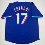 Autographed/Signed Nathan Eovaldi Texas Blue Baseball Jersey Beckett BAS COA