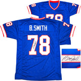 BUFFALO BILLS BRUCE SMITH AUTOGRAPHED BLUE JERSEY BECKETT BAS WITNESS 230186