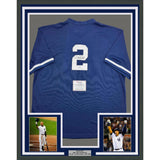 Framed Autographed/Signed Derek Jeter 35x39 Yankees Blue M&N Jersey Fanatics COA
