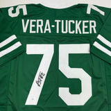 Autographed/Signed Alijah Vera-Tucker New York Green Football Jersey JSA COA