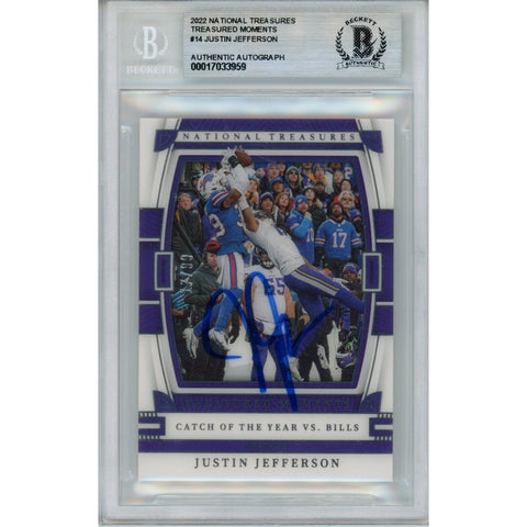 Justin Jefferson Autographed 2022 National Treasures #TM-JJE Card Beckett 43831