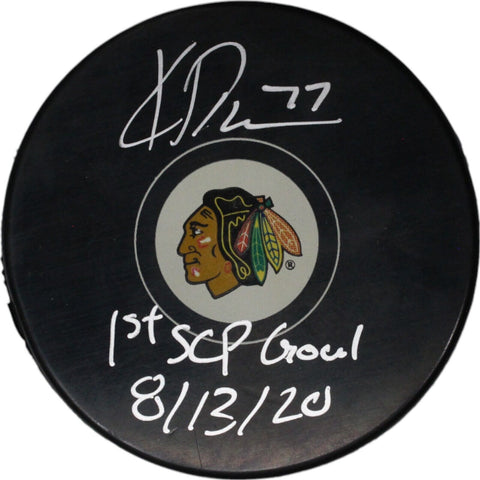 Kirby Dach Autographed Chicago Blackhawks Hockey Puck 1st SCP Goal FAN 46842