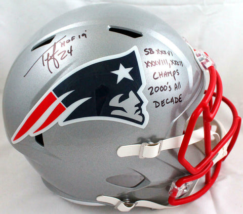 Ty Law Autographed New England Patriots F/S Speed Helmet w/3 Insc.-BeckettW Holo