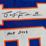 Framed Autographed/Signed Pat Lafontaine 33x42 HOF 03 NY Blue Jersey JSA COA