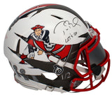 Tom Brady Autographed "Lets Go" Bucs / Patriots Ripped Speed Helmet Beckett LE