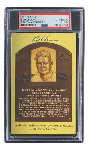 Bob Lemon Signed 4x6 Cleveland HOF Plaque Card PSA/DNA 85027778