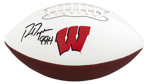 Ron Dayne Signed Wisconsin Logo Brands White Logo Football w/99H -(SCHWARTZ COA)