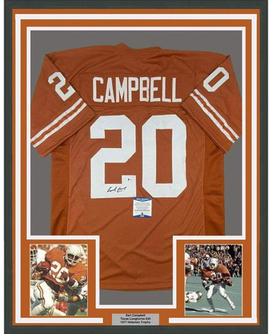 Framed Autographed/Signed Earl Campbell 35x39 Texas Orange Jersey Beckett COA