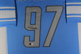 AIDEN HUTCHINSON (Lions blue TOWER) Signed Autographed Framed Jersey Beckett