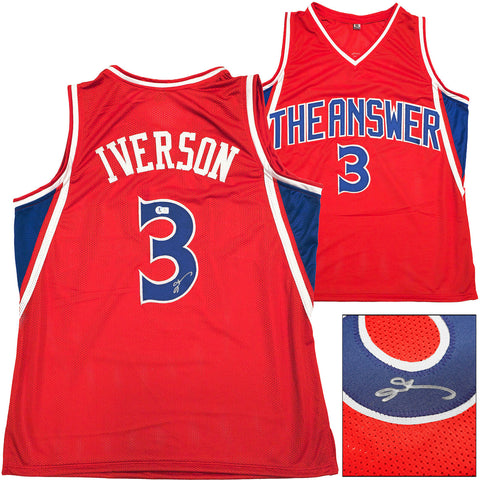 PHILADELPHIA 76ERS ALLEN IVERSON AUTOGRAPHED RED JERSEY BECKETT WITNESS 230000