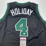 Autographed/Signed Jrue Holiday Boston Black Basketball Jersey JSA COA