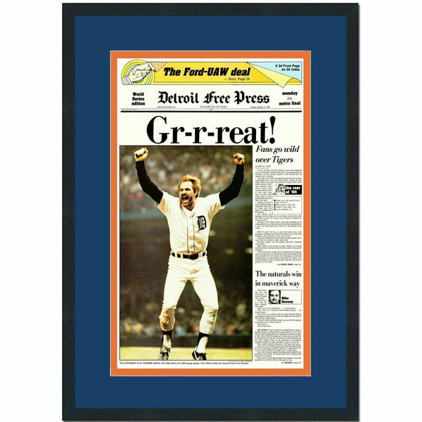 Framed Detroit Free Press Tigers Grrreat 1984 World Series Newspaper 17x27 Photo