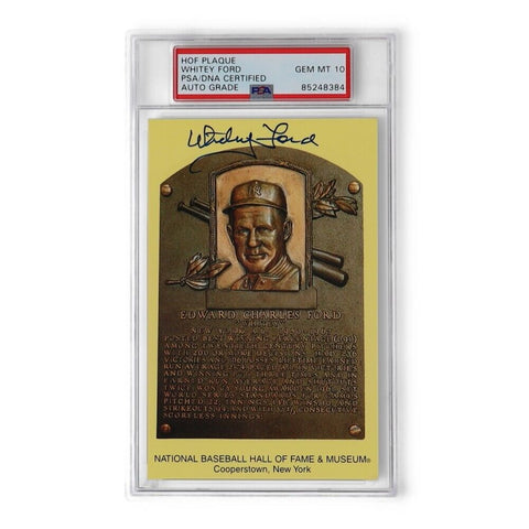 Whitey Ford Signed Hall of Fame Plaque Postcard New York Yankees PSA 10 Sealed