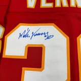 Framed Autographed/Signed Mike Vernon 35x39 Calgary Red Hockey Jersey JSA COA