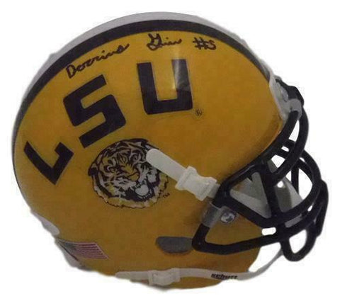 Derrius Guice Autographed/Signed LSU Tigers Schutt Mini Helmet Yellow JSA 20725