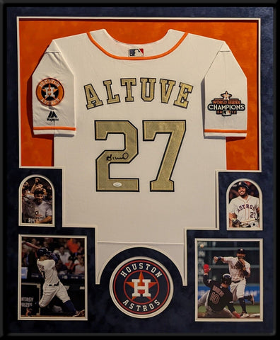 FRAMED IN SUEDE HOUSTON ASTROS JOSE ALTUVE AUTOGRAPHED SIGNED JERSEY JSA COA