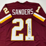 Autographed/Signed Deion Sanders Washington Burgundy Football Jersey Beckett BAS