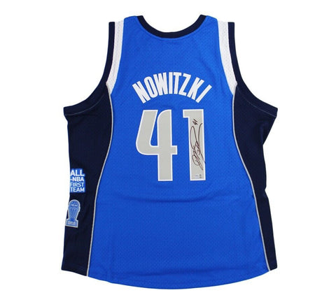 Dirk Nowitzki Signed Dallas Mavericks M&N Swingman HOF Royal Blue Jersey