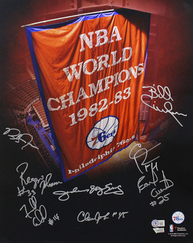 1983 Philadelphia 76ers Champions Signed 16x20 Photo 8 Sigs Erving FAN BAS 37280