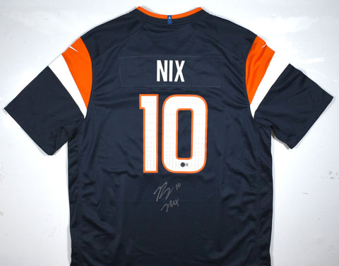 Bo Nix Autographed Denver Broncos Nike Game Blue Jersey - Beckett W Hologram